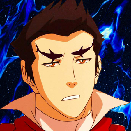 edited image of mako from legend of korra. his eyebrows are mako sharks. he is in front of blue galaxy-like space imagery.