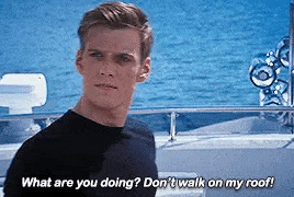 luke castellan from the sea of monsters movie, saying "what are you doing? dont walk on my roof!"